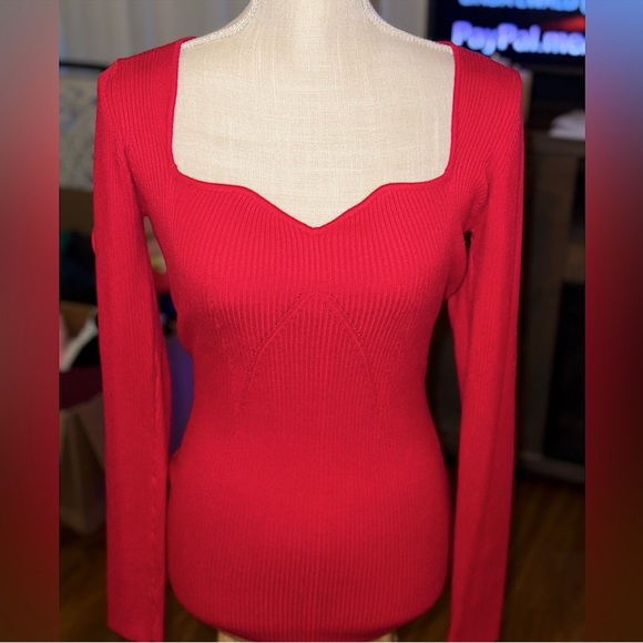 ☃️BOGO50%☃️ 🆕🖤EESOME: BLACK Long Sleeve Sweetheart Neckline Top LARGE - Picture 12 of 16